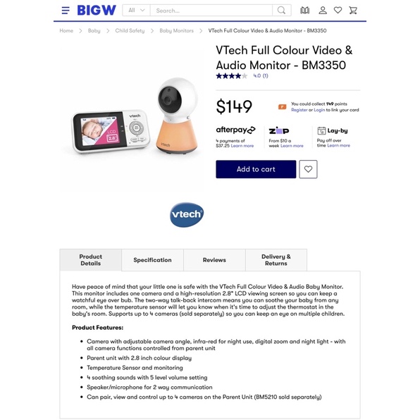 Máy báo khóc cho bé Vtech