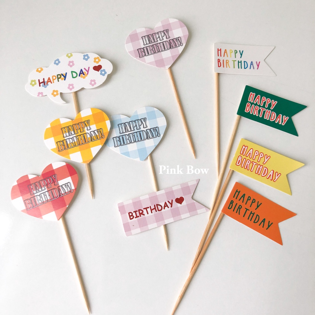 Phụ Kiện Topper Giấy Trang Trí Bánh Kem chữ I LOVE YOU/ HPBD/ ĐÁM MÂY/ NÓN/ CỜ Đủ màu sắc và kiểu dáng