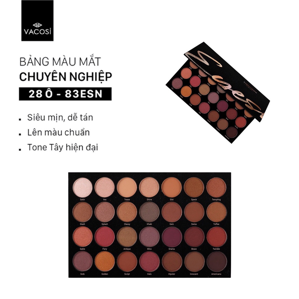 Bảng phấn mắt CHUYÊN NGHIỆP VACOSI  28 Ô SHIMMER NATURAL | BigBuy360 - bigbuy360.vn