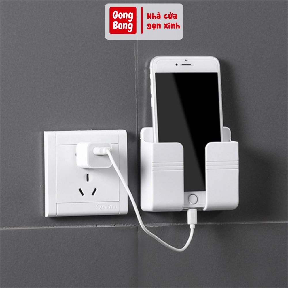 Kệ Dán Tường Để Điện Thoại Giá Đỡ Sạc Kệ Cắm Điều Khiển Xẻ Rãnh Đa Năng Tiện Lợi