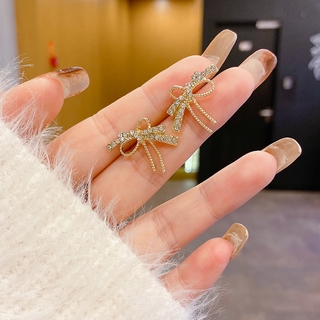 Bông tai hình nơ đính đá sang trọng thời trang Hàn Quốc