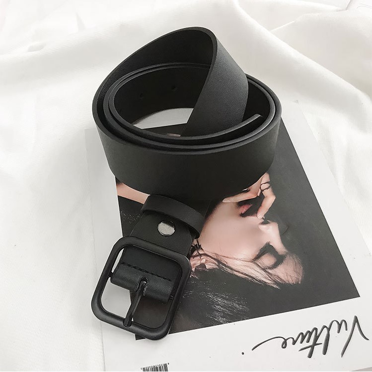 Thắt lưng BROO mặt vuông đen unisex phong cách basic, dây nịt lưng da pu bản 3cm cho nam nữ
