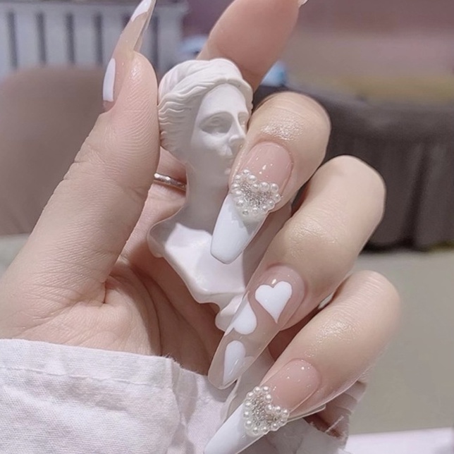 Set 24 miếng gắn móng đính nơ dáng dài thời trang có keo tháo rời được tiết kiệm thời gian