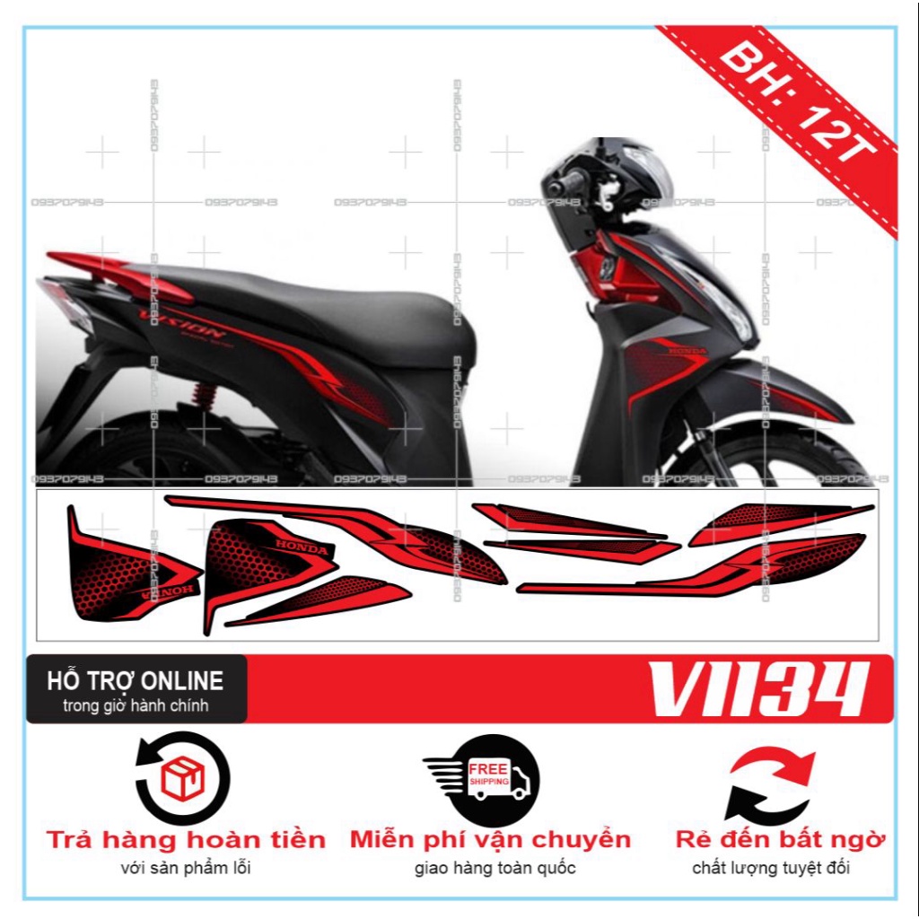 TEM XE VISION 2016 TỔ ONG ĐỎ ĐEN NHÁM -- SHIN DECAL 2