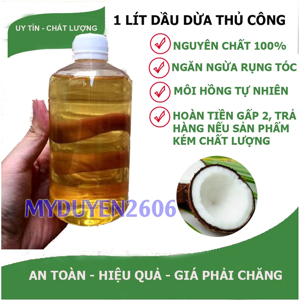 Sỉ 1 lít Dầu dừa thủ công nguyên chất handmade Dưỡng Da,  Dưỡng Tóc, Dưỡng Môi  (2 lọ)