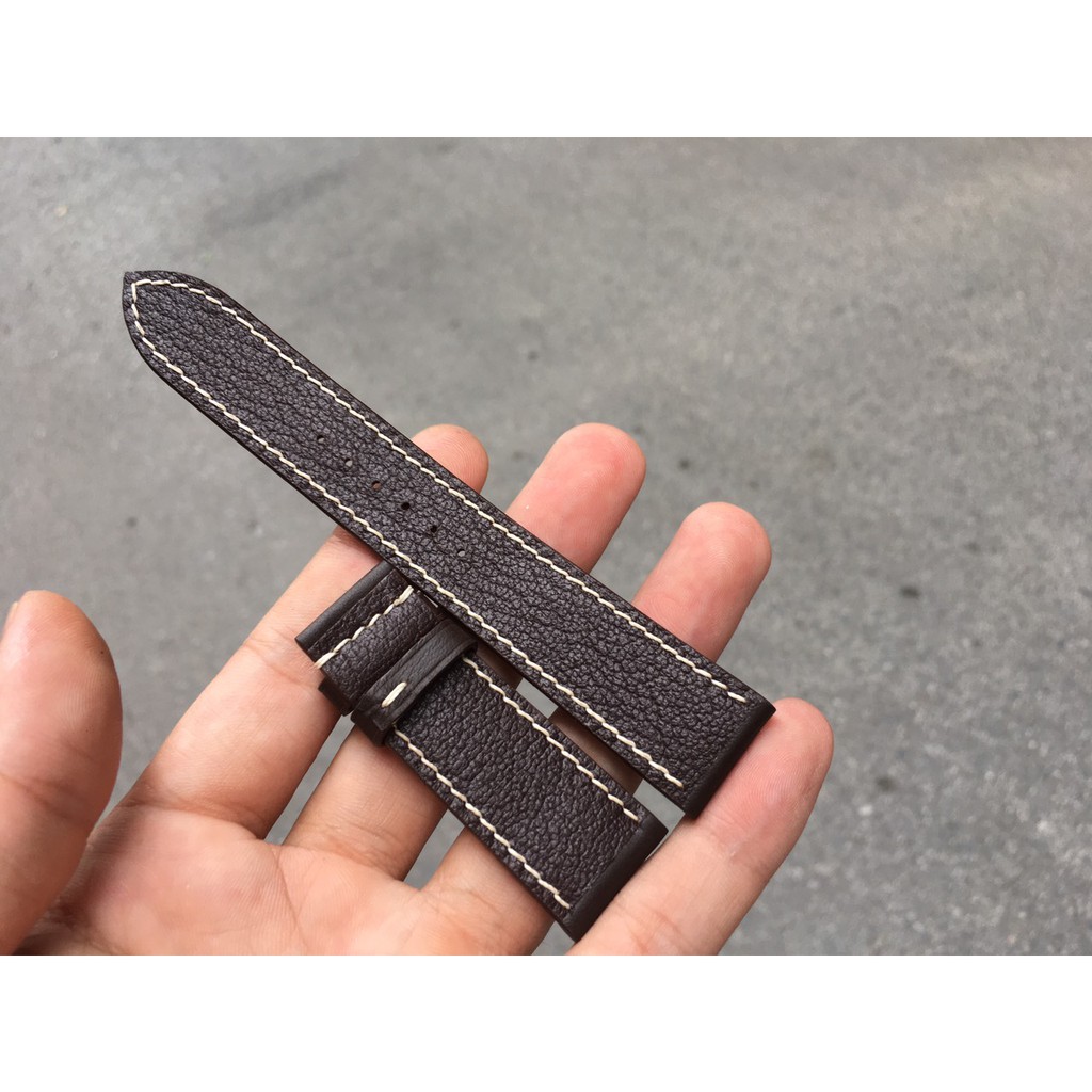 Dây Đồng Hồ Da Bò Handmade Nhập Khẩu Khâu Tay Cao Cấp Màu Nâu Chỉ Trắng DOHA