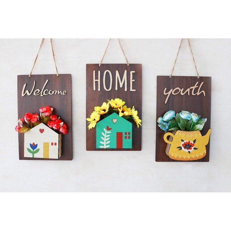 Bảng gỗ treo tường kèm hộp hoa decor trang trí nhà cửa, cửa hàng, quà tặng