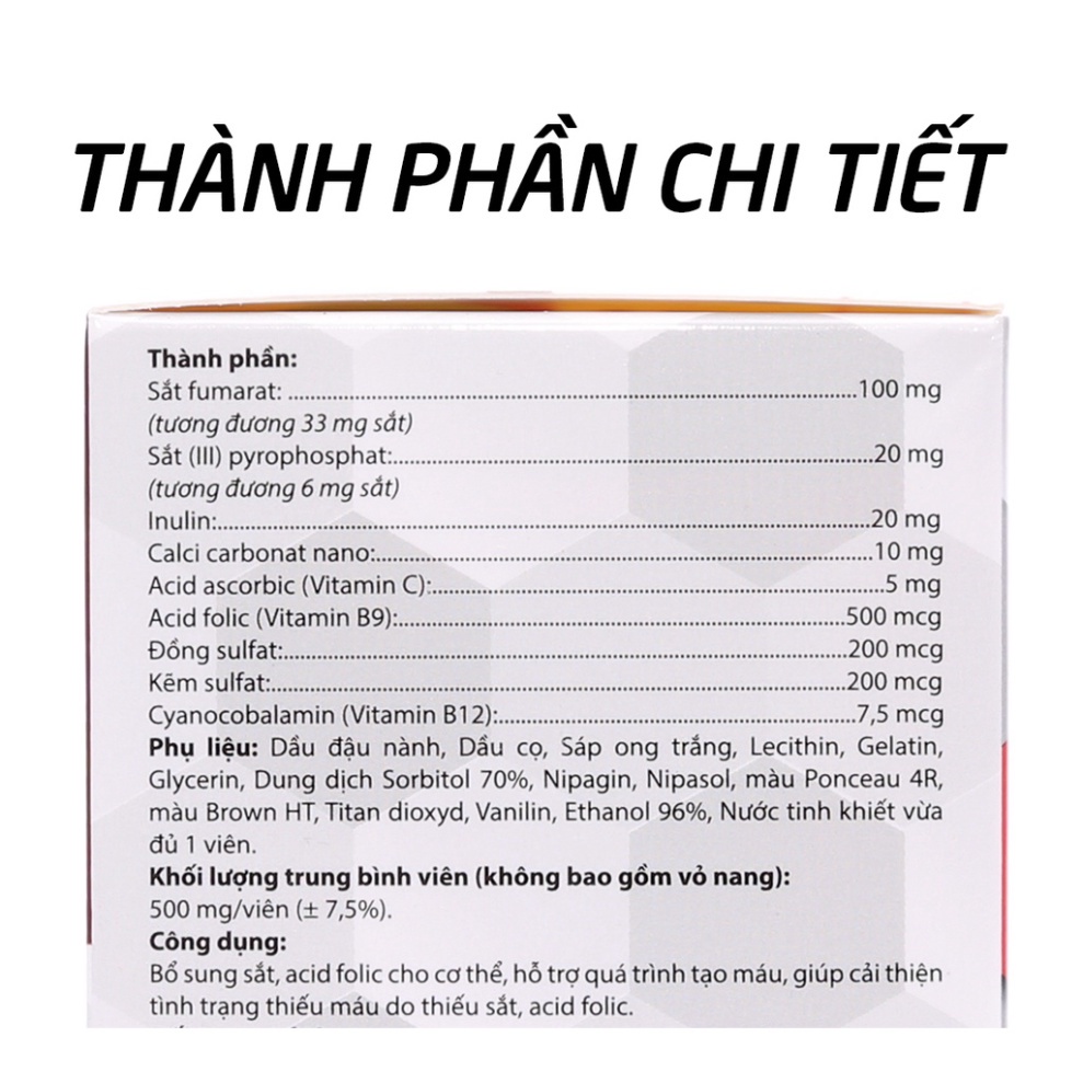 Viên uống bổ máu Fevitt Nano bổ sung Sắt hữu cơ, Acid Folic, giảm tình trạng thiếu máu - Hộp 3 mắt 30 viên