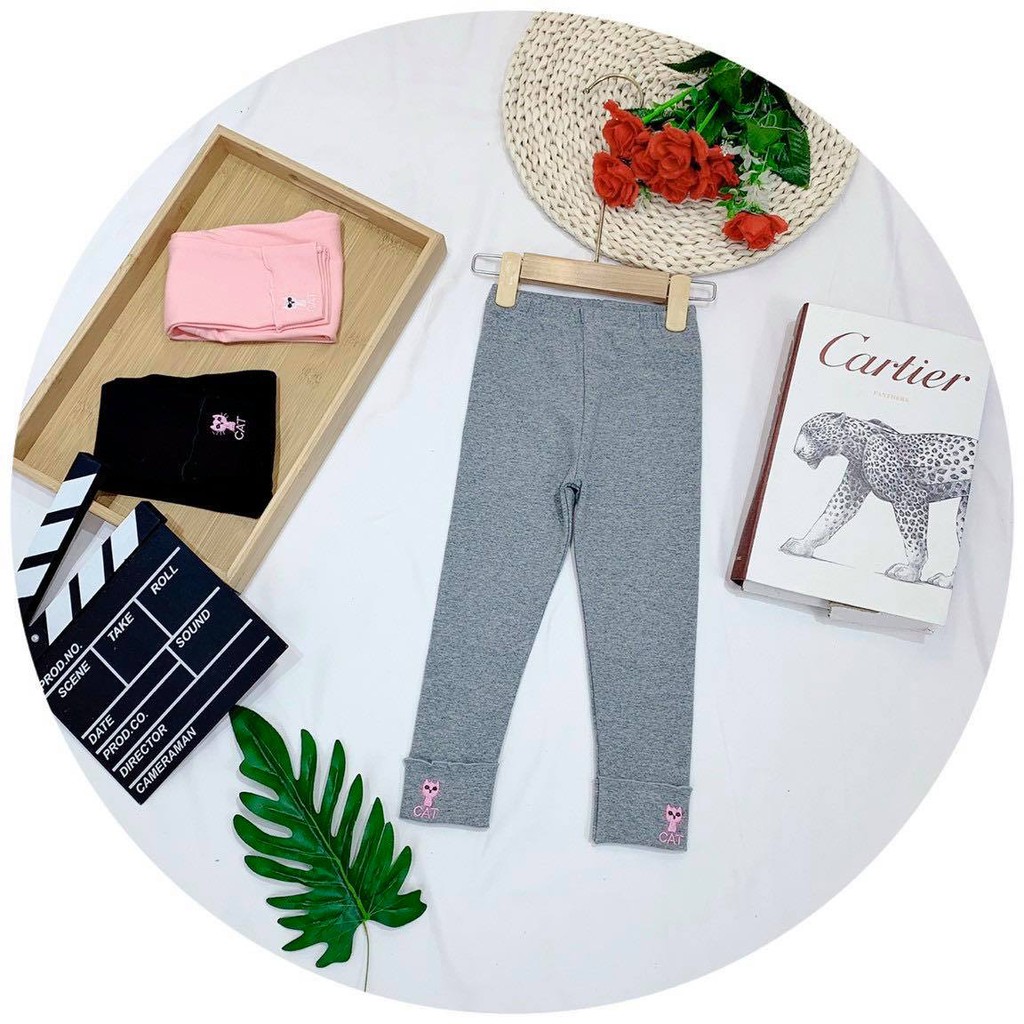 ✔️9-41kg✔️ Quần cotton len dày dặn ấm áp thêu mèo gập gấu, HÀNG CÔNG TY BAO NÉT