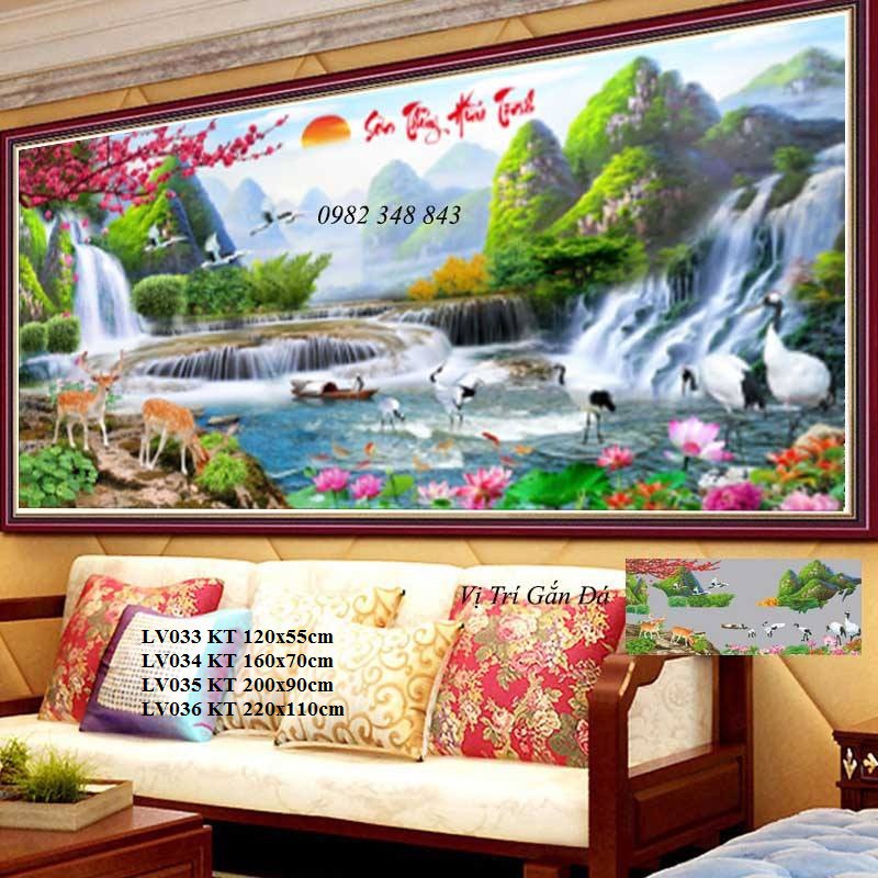 Tranh đính đá phong cảnh non nước hữu tình KT:120x55cm,160x70cm. Tranh gắn đá tự làm.