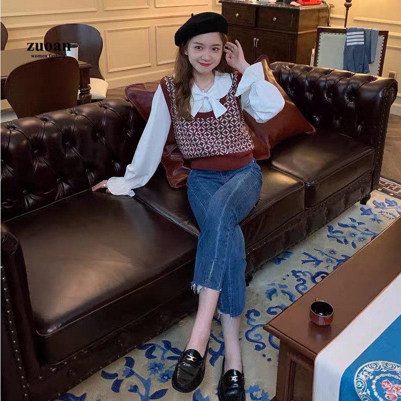 Áo len SUXI không tay họa tiết kẻ sọc thời trang thu đông cho nữ