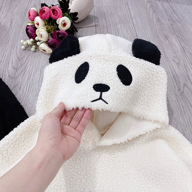 áo hoodie lông mũ tai gấu trúc panda thêu chữ ngực DH | BigBuy360 - bigbuy360.vn