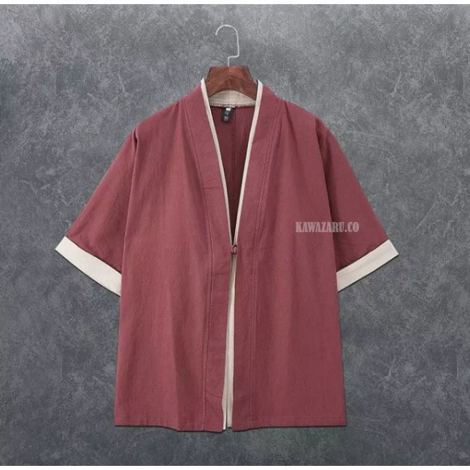 "GILBERT" - Áo Khoác KIMONO CARDIGAN Màu Đỏ Bò Nhật Bản Hàn Quốc Cho Nam - Har.Kir.Maton M