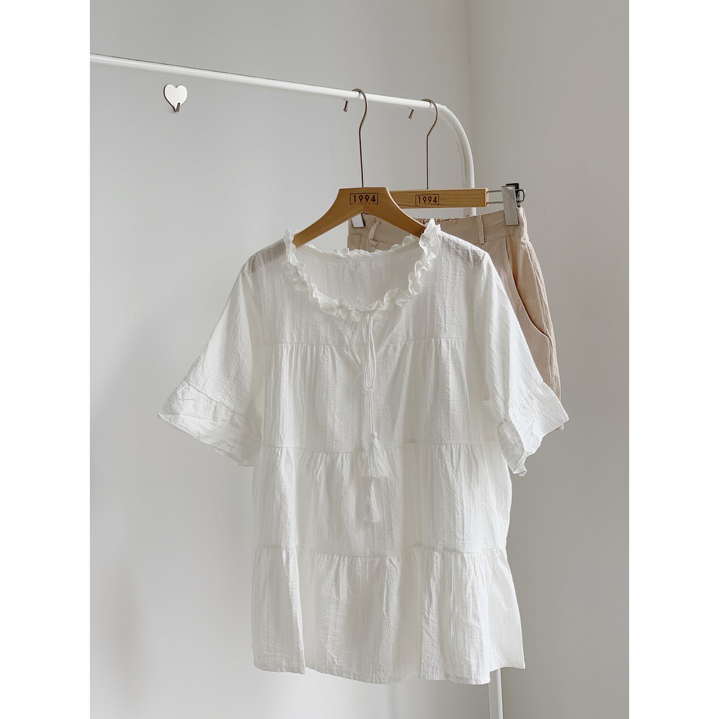 Áo kiểu babydoll 3 tâng ngắn tay cổ nơ TKA266 LOLLIE STUDIO