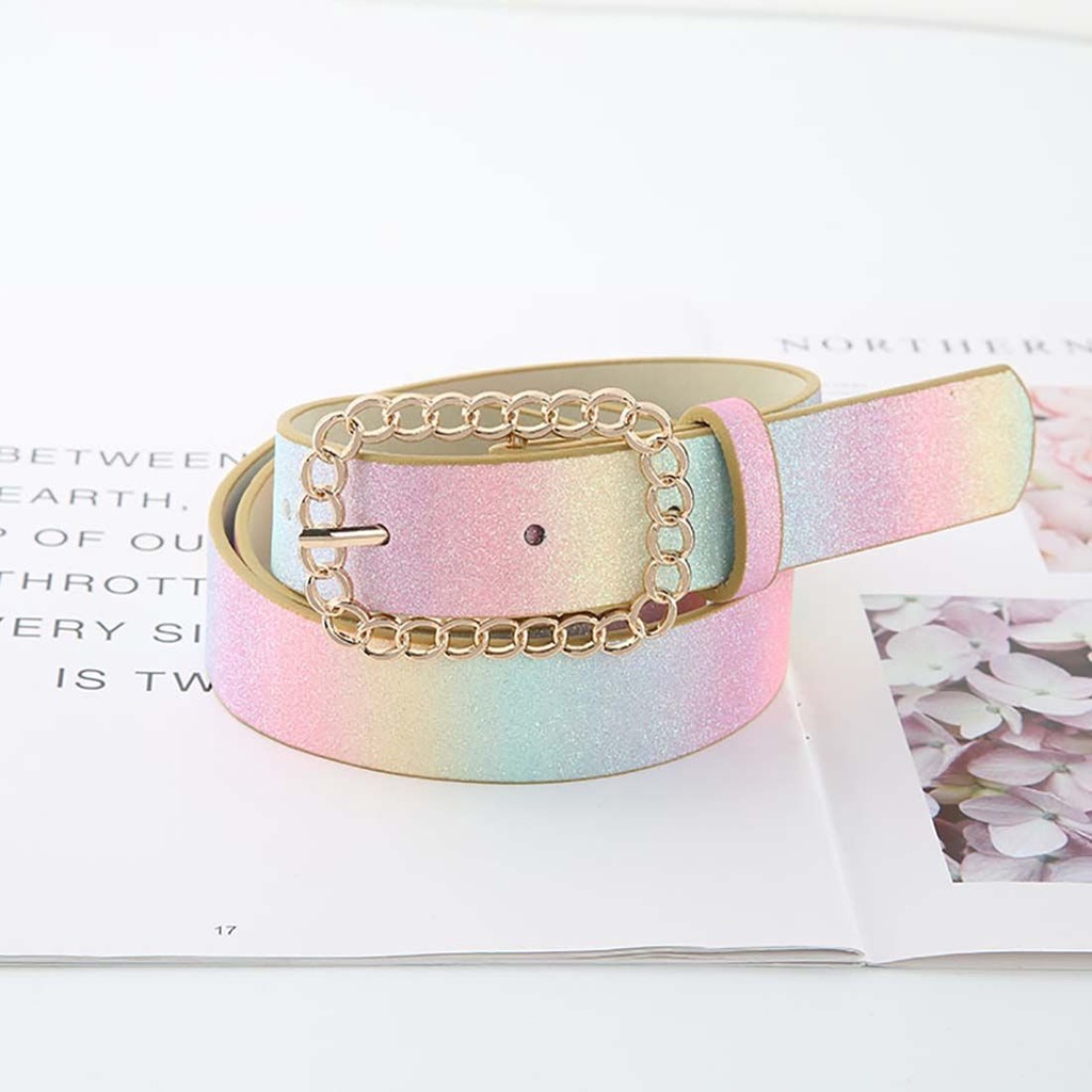 Thắt lưng da khóa hình trái tim phối sequin màu hồng hợp thời trang