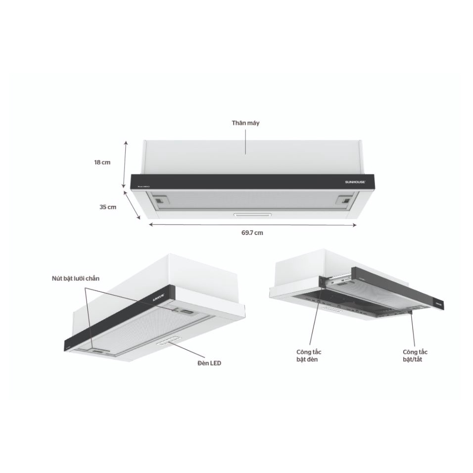 Máy hút mùi âm tủ Sunhouse SHB6123