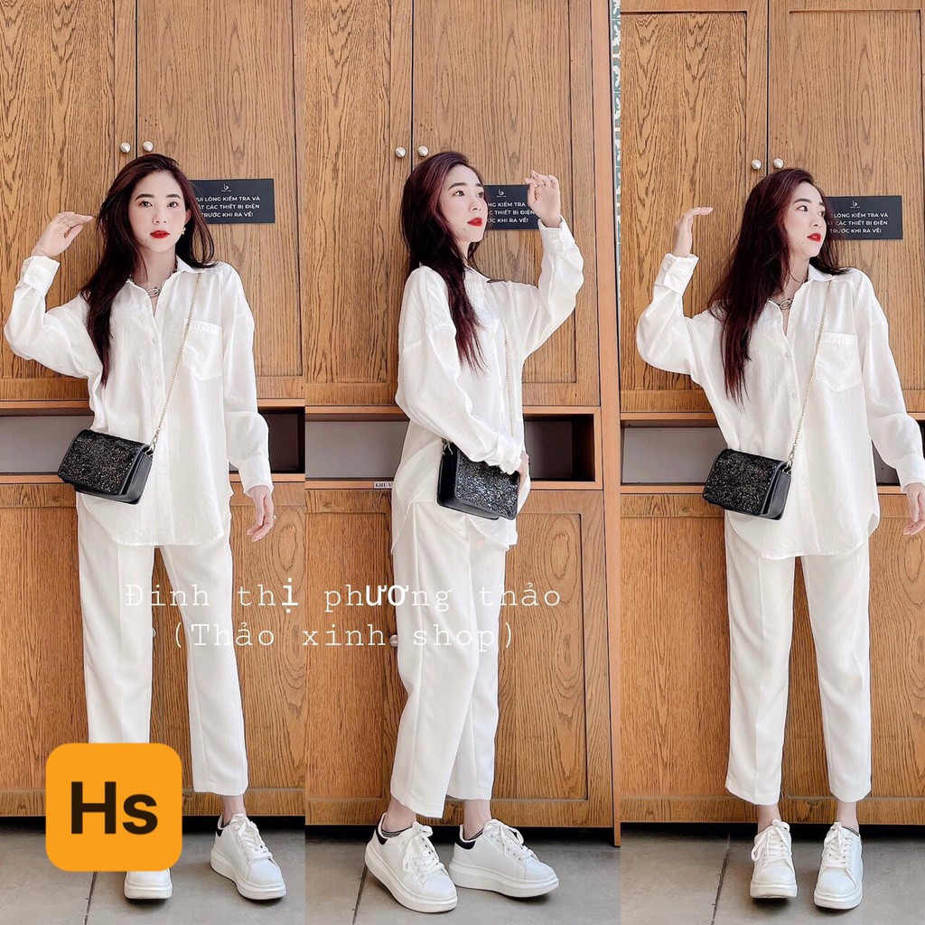 💃 Bộ Áo Sơ Mi Quần Culottes Đũi Dáng Dài 3 Màu | BigBuy360 - bigbuy360.vn