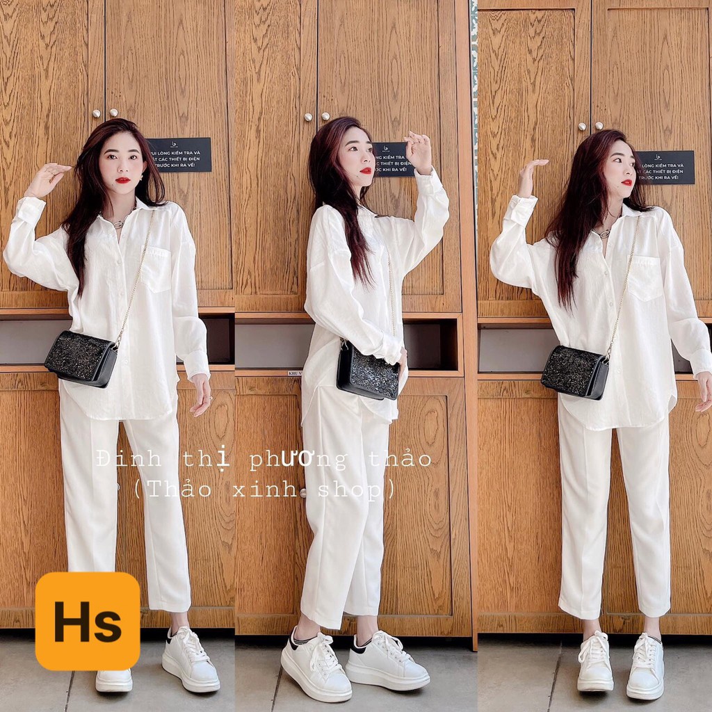 💃 Bộ Áo Sơ Mi Quần Culottes Đũi Dáng Dài 3 Màu