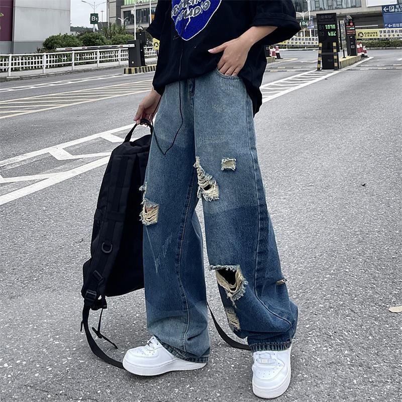 ﹍✹Quần Jeans Dài Phối Vết Rách Cá Tính Phong Cách Hàn Quốc Cho Nam