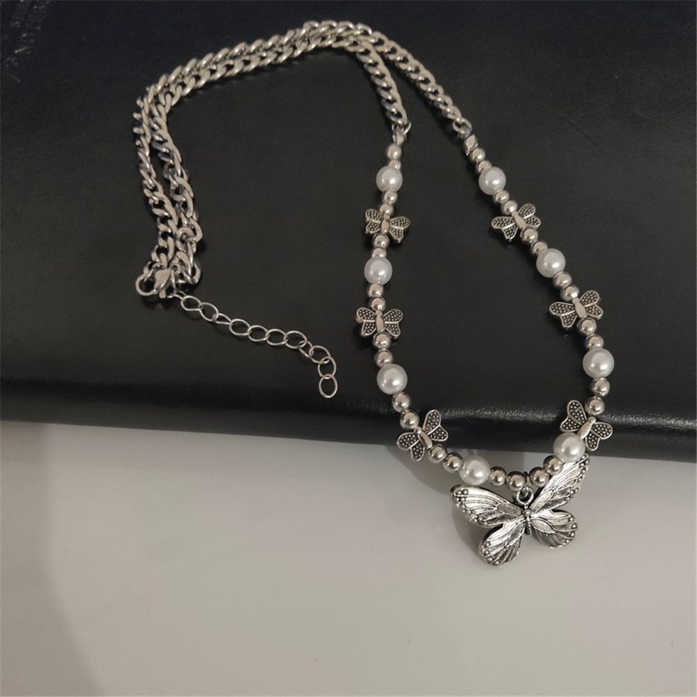 Dây chuyền đính hạt ngọc trai hình cánh bướm thời trang phong cách gothic punk dành cho nữ mihan1