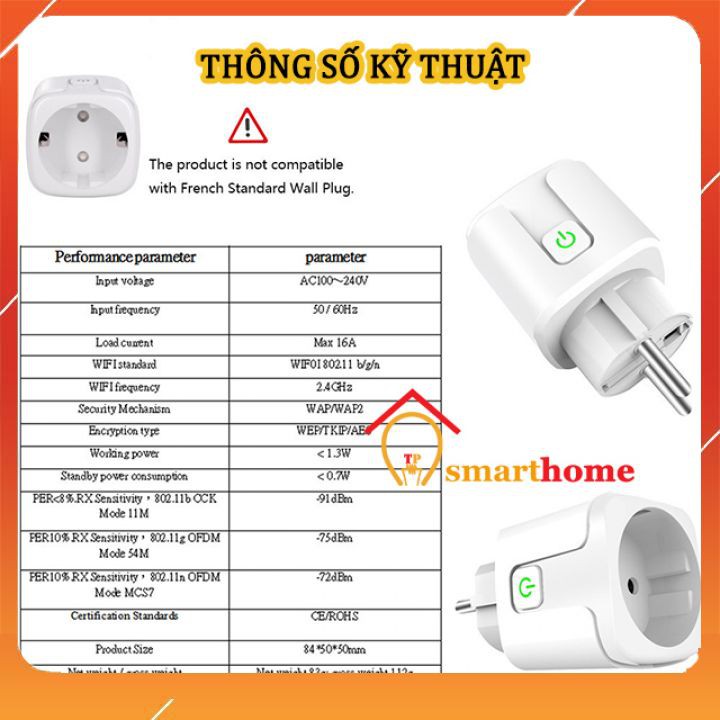 Ổ Cắm Thông Minh Wifi Tuya 16A Có Đo Công Suất