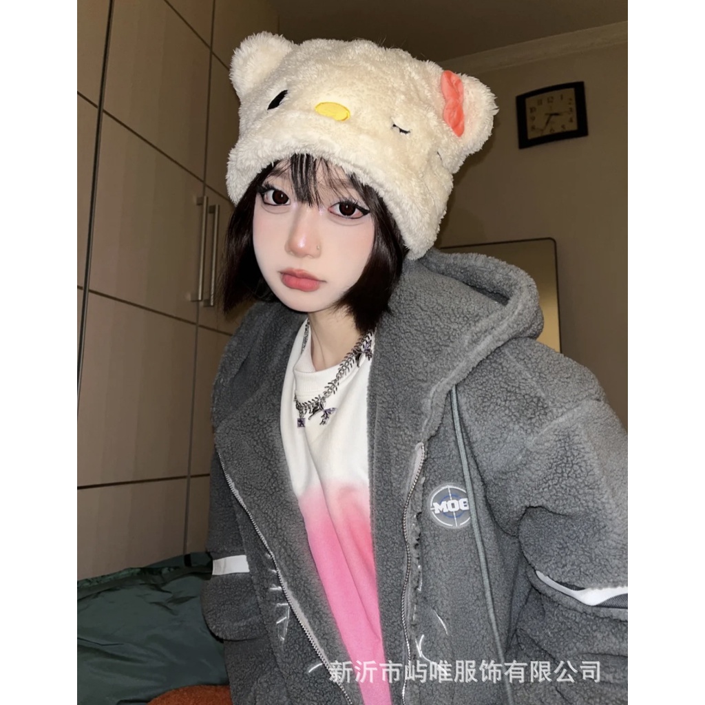 Mũ Trùm Đầu Hình Mèo Hello Kitty Dễ Thương Thời Trang Thu Đông Cho Nữ