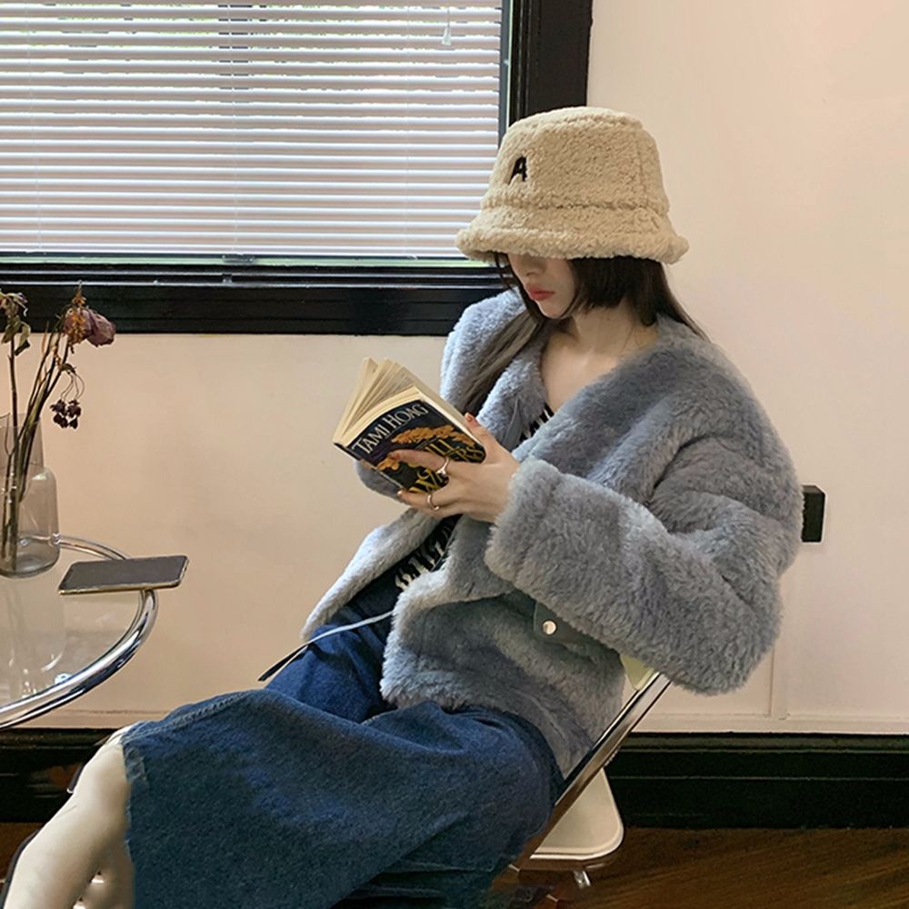 Nón lông ấm áp thêu chữ kiểu xô đội trong mùa đông