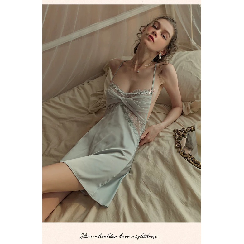 Váy ngủ lụa sexy gợi cảm, diềm bèo ngực tiểu thư, hàng Quảng Châu siêu hot 2022 - Queen.Sexy - VN55