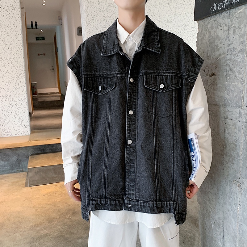 Áo Khoác Denim Dáng Rộng Phối Túi Cá Tính Dành Cho Nam
