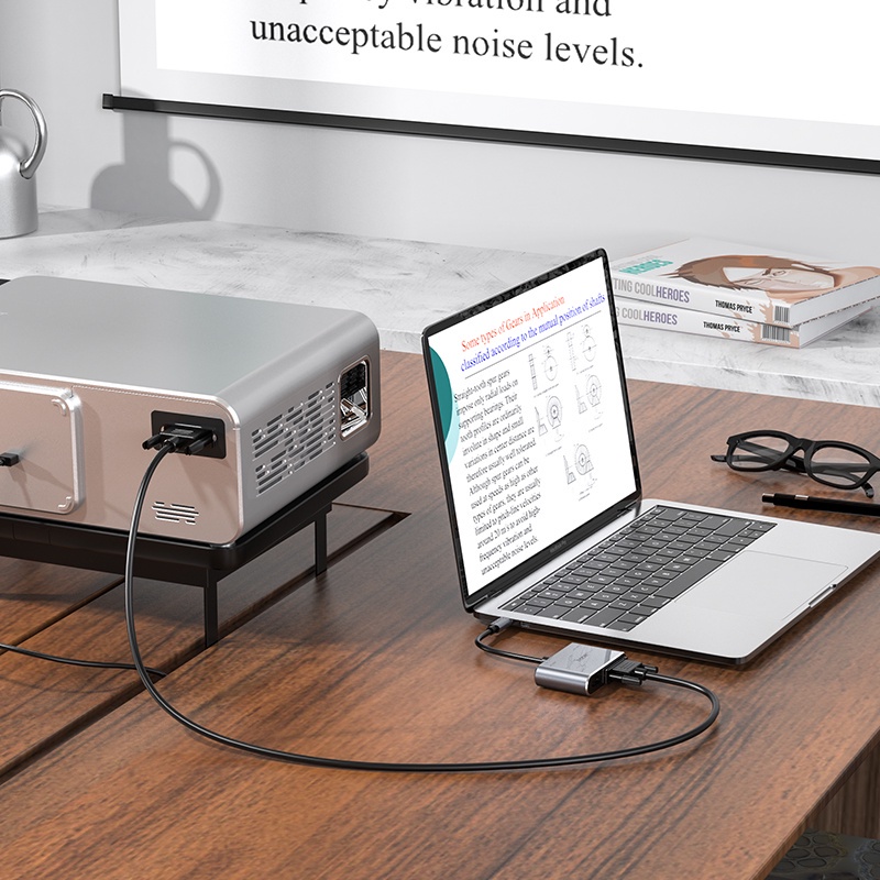 Bộ sạc chuyển đổi HOCO HB29/ HB30 USB C 3.0 sang HDTV 4K HDMI Type C sang VGA 100W cho Notebook Samsung Xiaomi OPPO