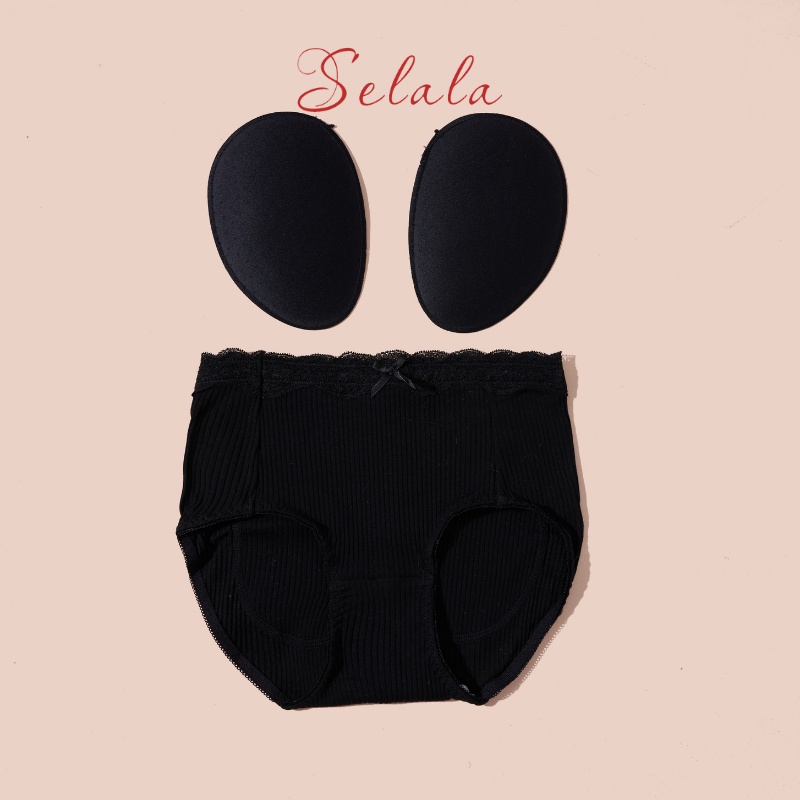 Quần Độn Mông Selala Độn 2 cm Gân Tăm Viền Ren Phối Nơ Cạp Vừa Che Mỡ Bụng QĐ01