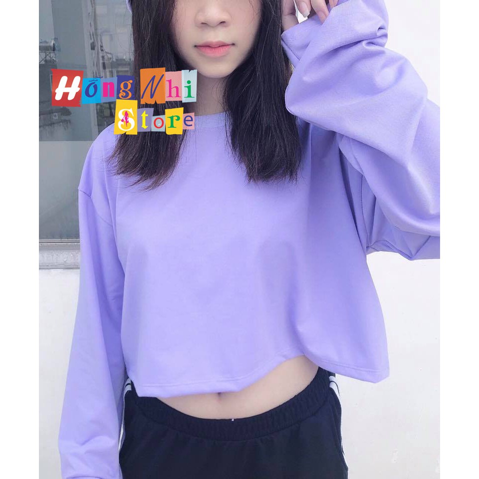 Áo Croptop Trơn Tay Dài Dáng Rộng Màu Tím Long Tee Ulzzang - MM