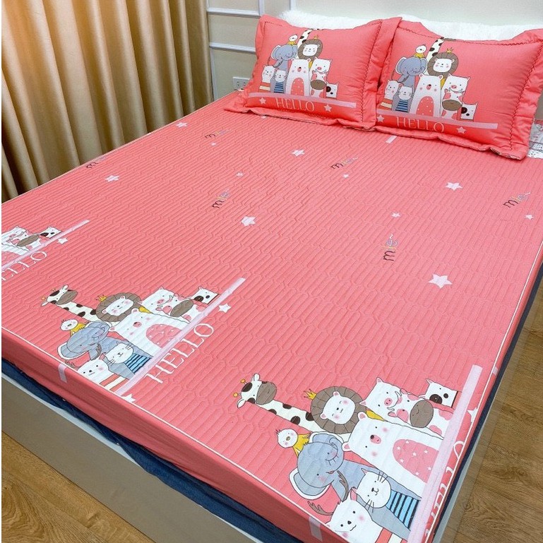 Combo 3 Món Ga Gối Cotton Poly Trần Bông Dày Dặn Hàng Đẹp ( Ảnh Thật) Nhiều Màu Chọn Lựa Mẫu ĐÀN THÚ HỒNG