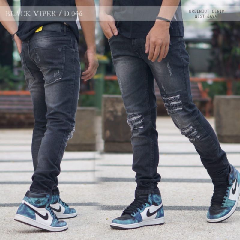 Quần Jean Nam denim Rách Tuyết Đen Vip | Quần Denim Mỏng