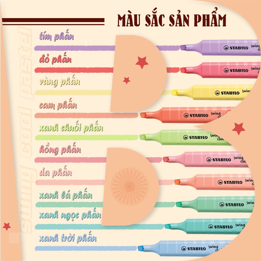 Hộp 18 bút dạ quang STABILO Swing cool/ Swing cool Pastel (HL27518P)