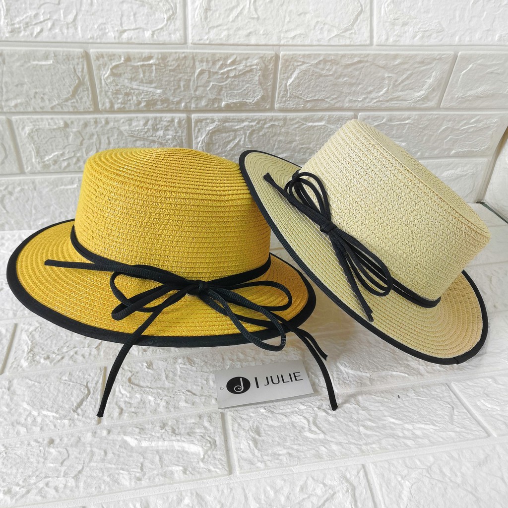 Nón Cói Đi Biển Nơ Mảnh Kiểu Mũ Cói Boater Rộng Vành Chất Liệu Cói Nhiều Màu Hot Trend