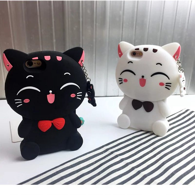 Ốp điện thoại silicon kèm dây phụ kiện hình mèo 3D đáng yêu dành cho Huawei Y5II Honor 8X/6X/7A/7S/7X/Play