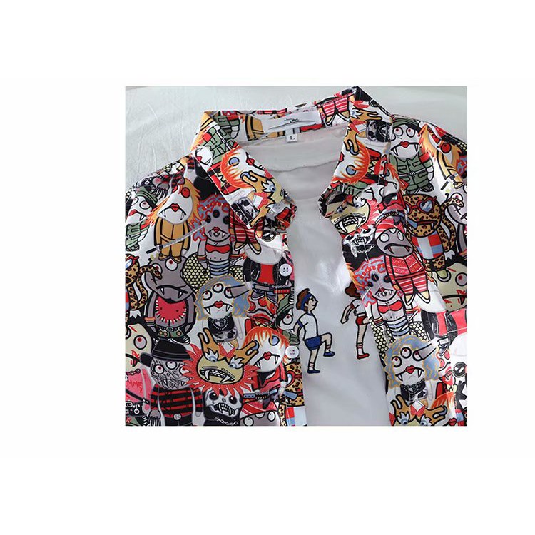 Men's fashion cartoon printed short-sleeved shirt