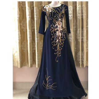 Áo dài xanh💥FREESHIP💥ÁO DÀI THIẾT KẾ ĐÍNH REN TỈ MỶ SANG CHẢNH