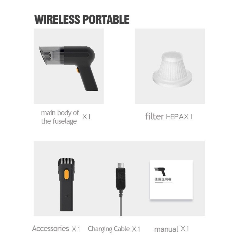 Máy Hút Bụi Cầm Tay Không Dây 3000PA Có Giác Hút Cực Mạnh Cho Xe Hơi Và Nhà Cửa