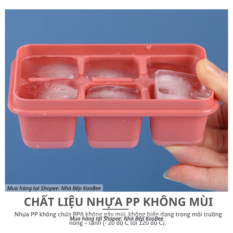 Khay đá khay trữ đông ăn dặm, làm thạch rau câu silicon dẻo 6 ngăn có nắp đậy - Bộ chia thức cho bé ăn dặm KooBee (NB56)