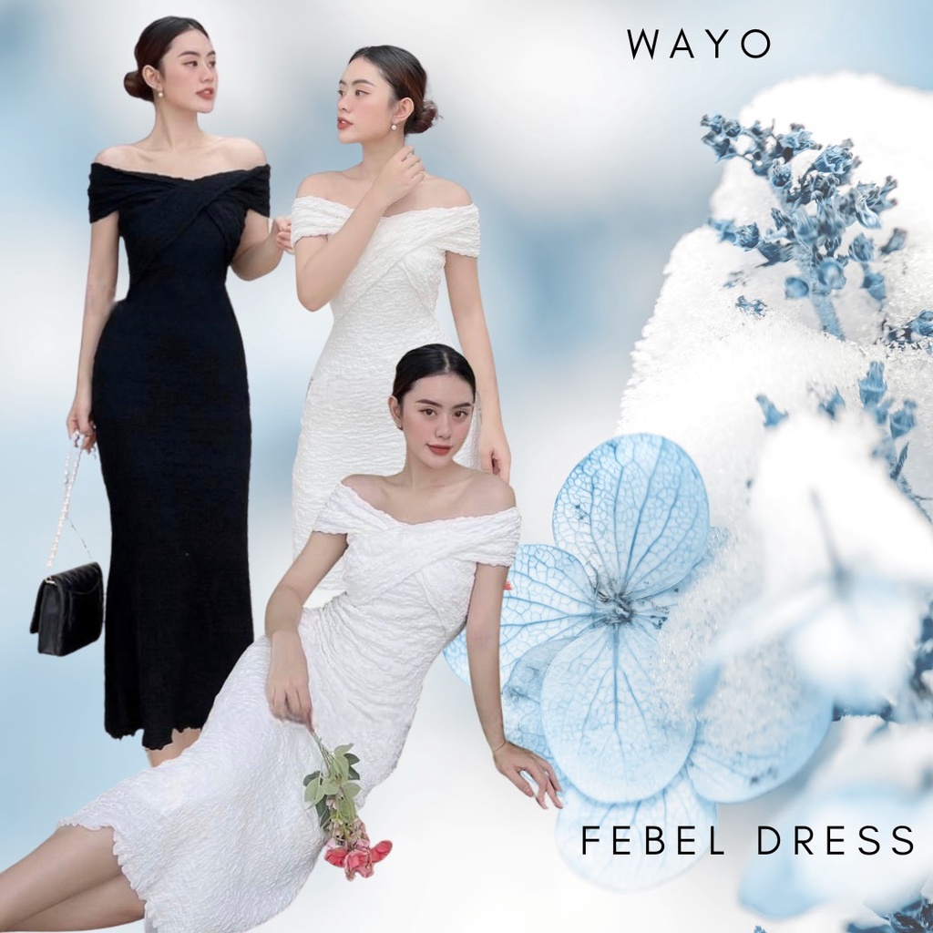 Đầm WAYO body bẹt vai 2 màu dự tiệc sang trọng