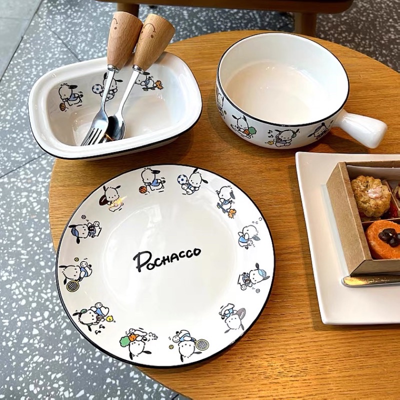 Bộ bát đĩa gốm sứ hình chú chó Pochacco nhà Sanrio siêu đáng yêu