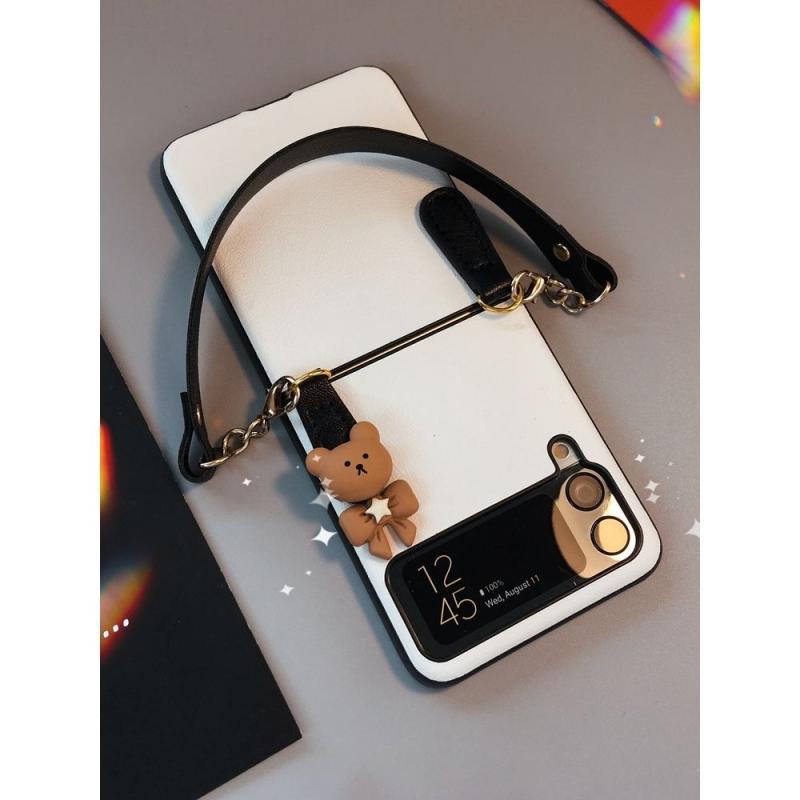 Bao Da Điện Thoại Nắp Gập Hình Gấu Nâu diy Dễ Thương Cho samsung galaxy z flip 4g 5 4 3 flip3 zflip4 zflip5 Ốp