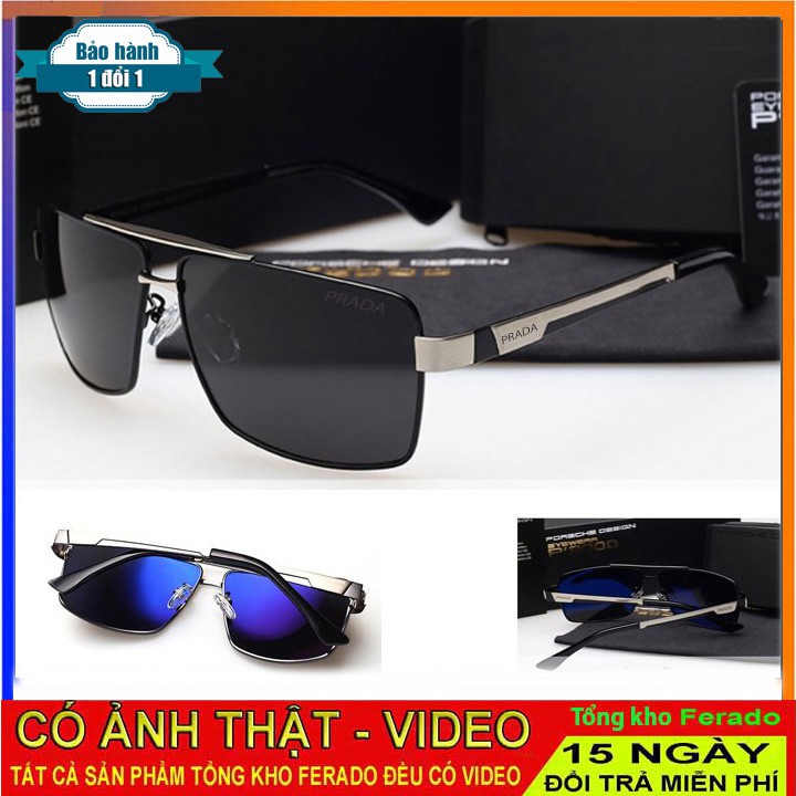 Kính mắt nam râm thời trang tặng hộp và khăn lau kính, Kính râm Polarized đi biển đi đường chống nắng UV400 FERADO