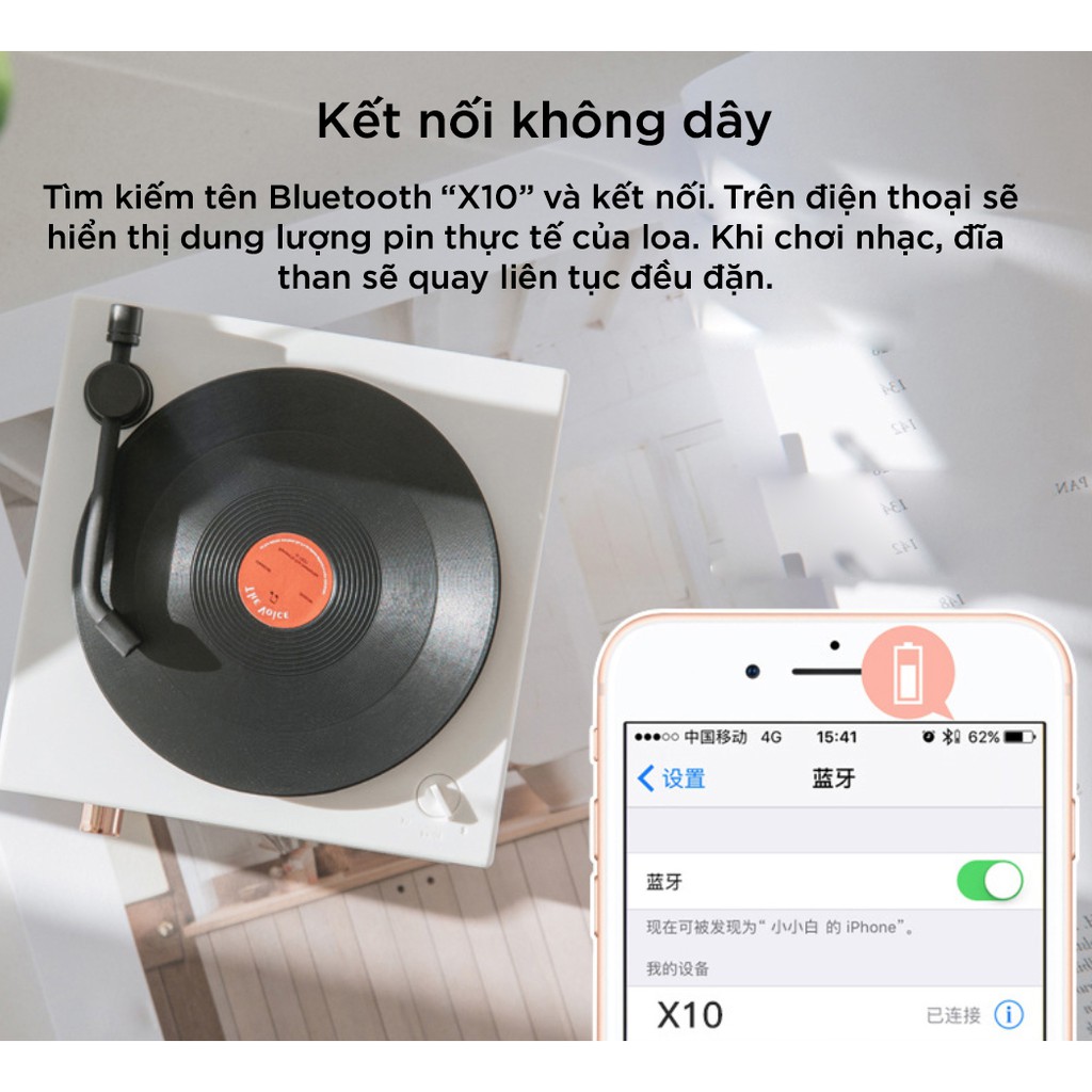 [Mã ELHACE giảm 4% đơn 300K] Loa Bluetooth Retro X10 Giả Lập Đĩa Than