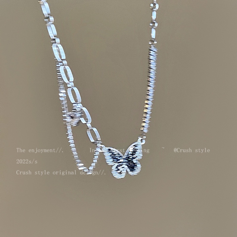 Vòng cổ Mạ Bạc 2K Mặt Hình Bướm Đen Đính Đá Pha Lê Thời Trang Cho Nữ