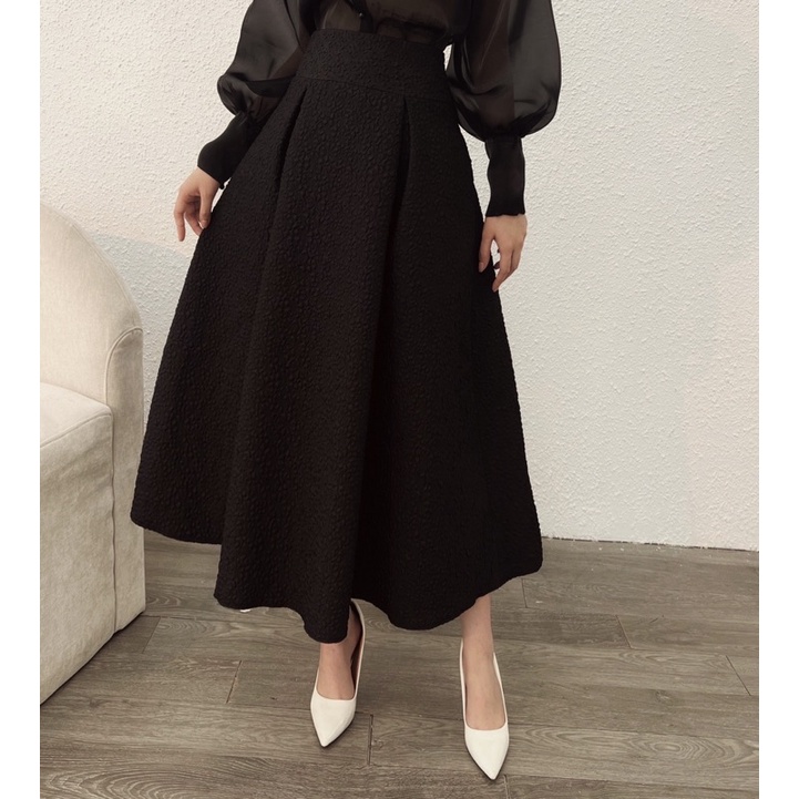 Chân váy đen midi GANIS thiết kế H.I.U ROOM , vải gấm dập nhiệt cao cấp dáng dài 2 lớp H.I.U design 2022. | WebRaoVat - webraovat.net.vn