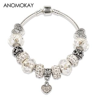 Vòng tay bạc hạt trắng mặt trái tim xinh xắn dễ thương cho nữ
