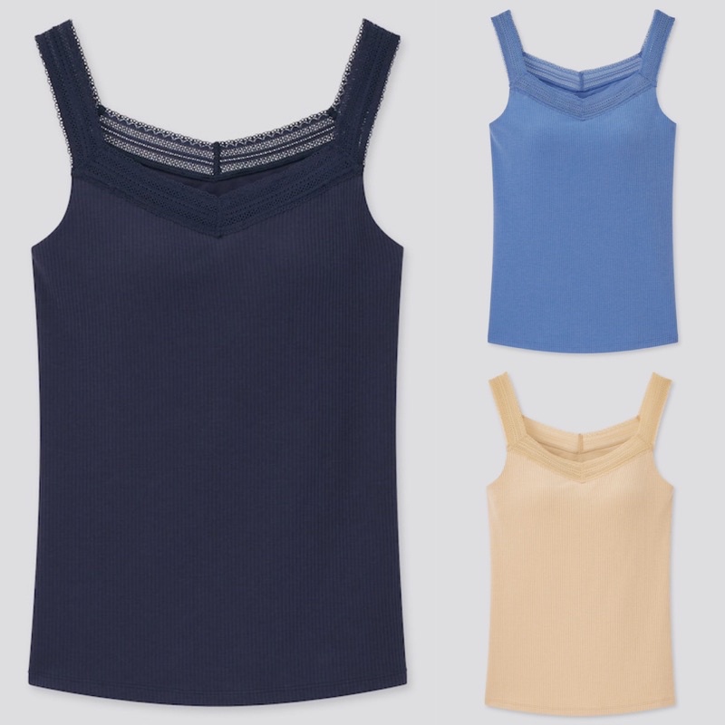 Áo ba lỗ thun tăm ren dễ thương, xinh xắn liền cup ngực bra -feel của UNIQLO